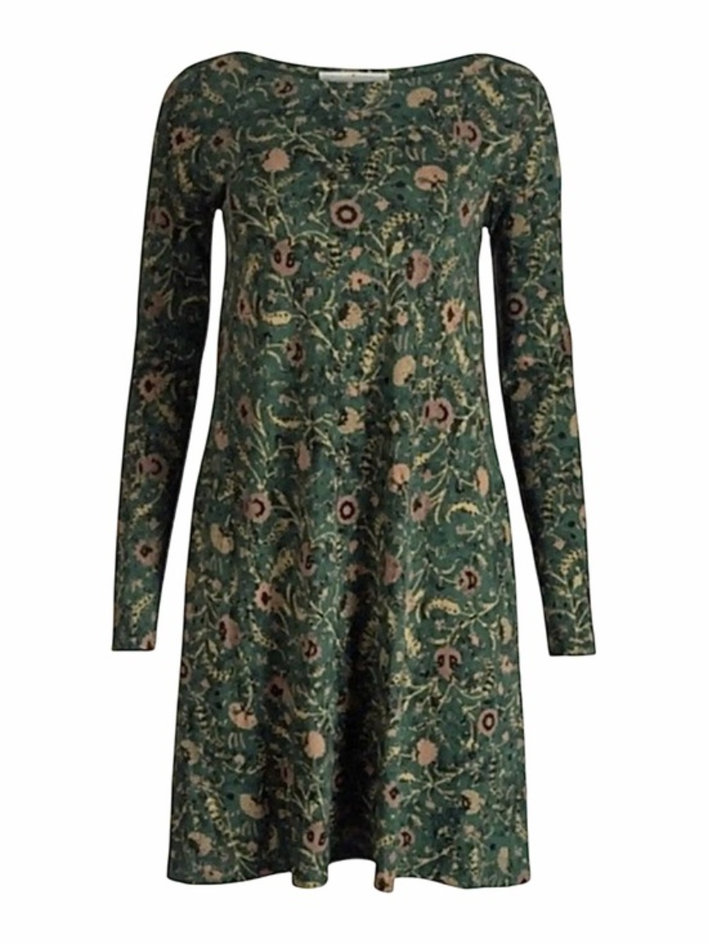 Peruvian Connection Green Floral Long-Sleeve A-Line Dress